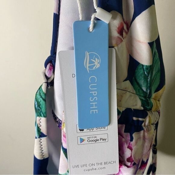 Cupshe Navy Floral Side Cinch High Waist Bikini Bottom - Picture 6 of 7